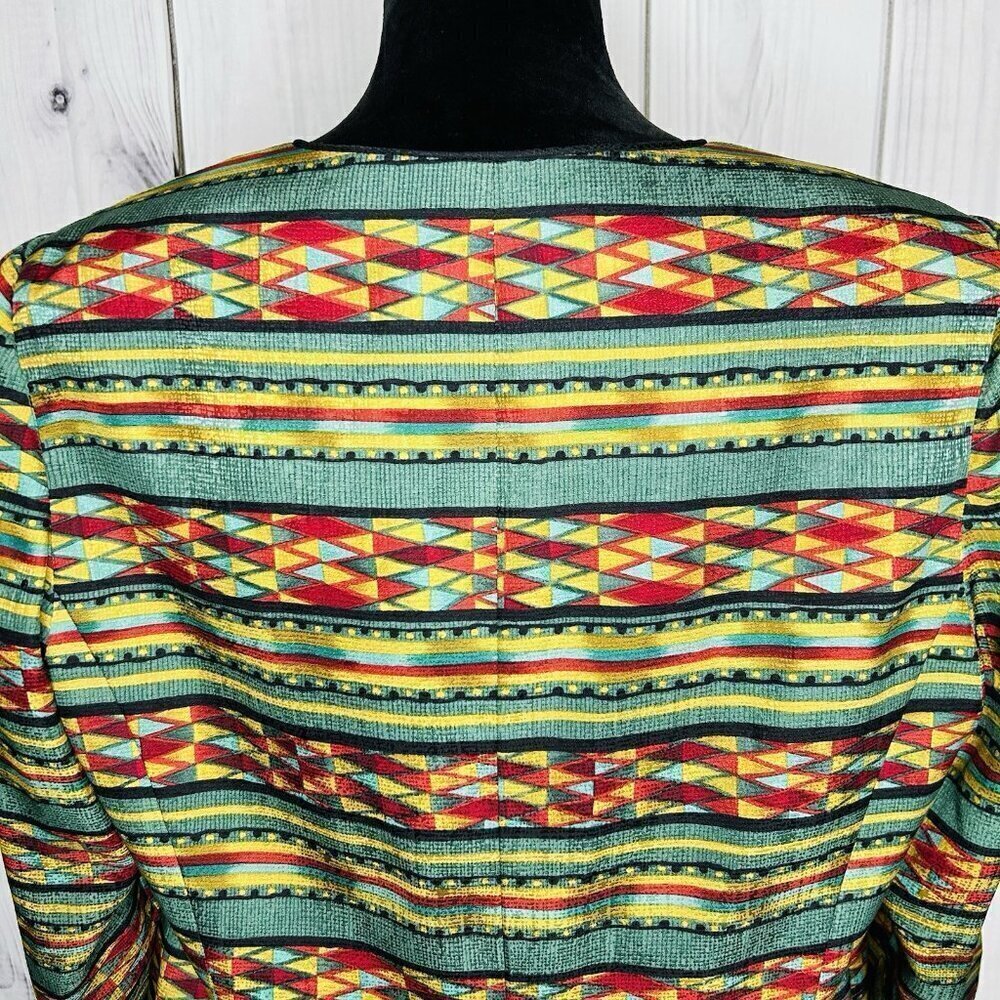 Adrianna Papell 100% Silk Jacket Sz 16 Geometric Multicolor Lined Vintage - Picture 9 of 11